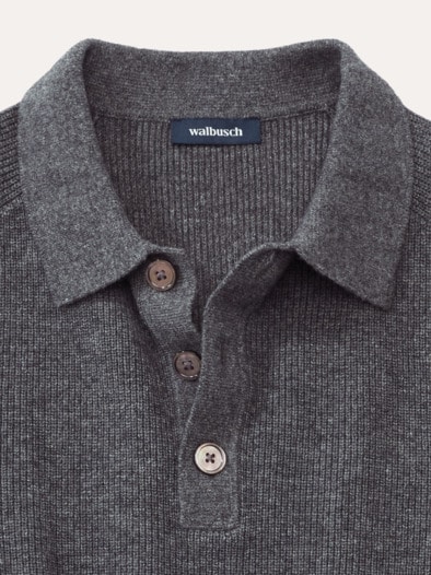 Patentstrick-Polopullover Grau Melange