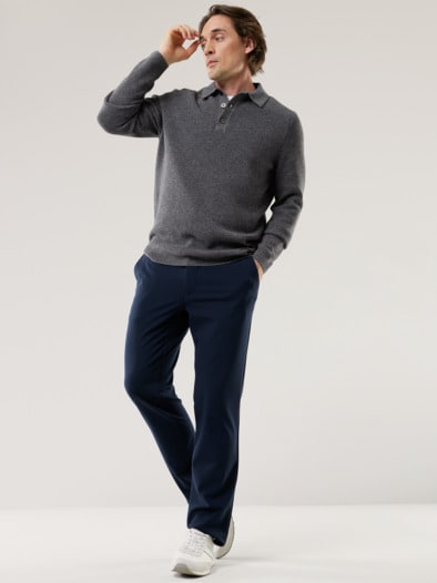 Patentstrick-Polopullover Grau Melange