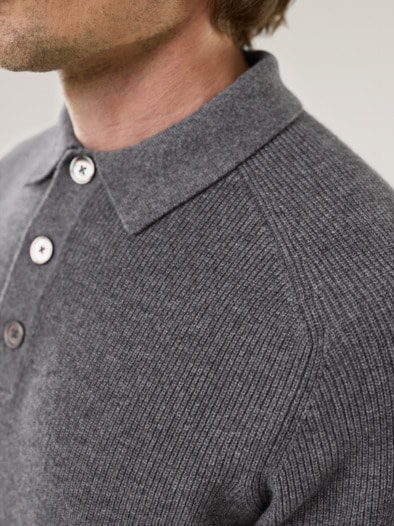 Patentstrick-Polopullover Grau Melange