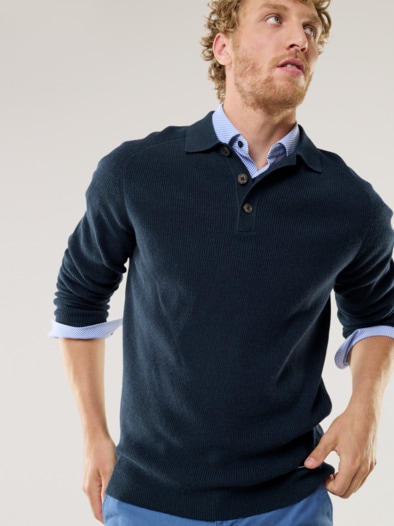 Patentstrick-Polopullover Marine
