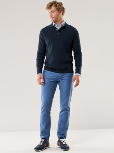 Patentstrick-Polopullover Marine