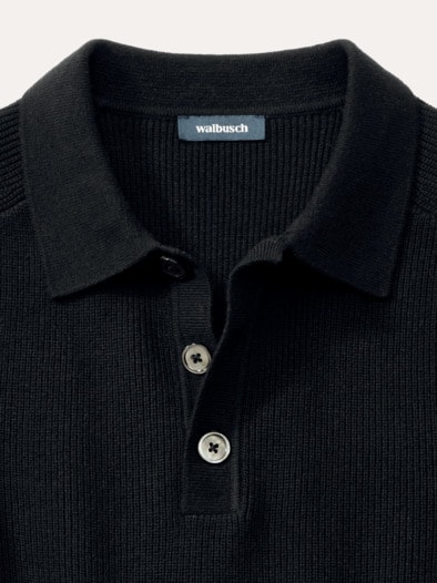 Patentstrick-Polopullover Schwarz