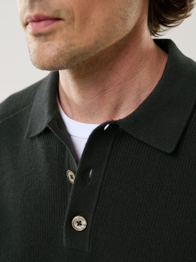 Patentstrick-Polopullover Schwarz