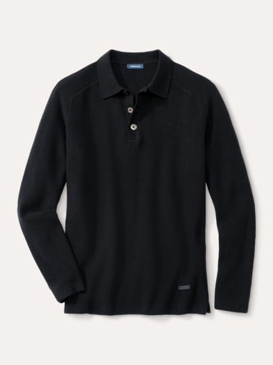 Patentstrick-Polopullover Schwarz