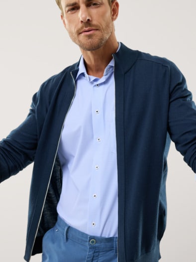 Zip-Strickjacke Merino Extrafein Marine