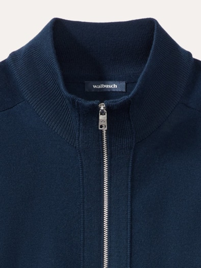 Zip-Strickjacke Merino Extrafein Marine
