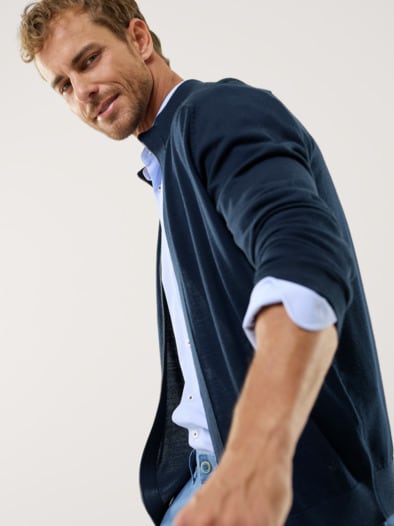 Zip-Strickjacke Merino Extrafein Marine
