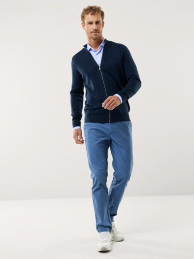 Zip-Strickjacke Merino Extrafein Marine