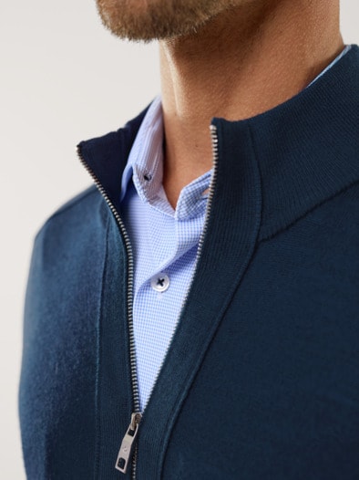 Zip-Strickjacke Merino Extrafein Marine