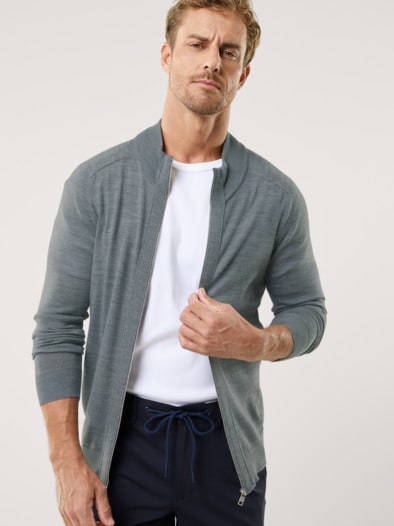 Zip-Strickjacke Merino Extrafein Grau Melange