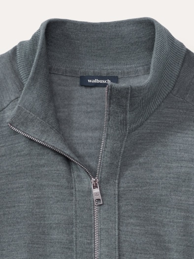 Zip-Strickjacke Merino Extrafein Grau Melange