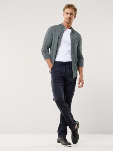 Zip-Strickjacke Merino Extrafein Grau Melange