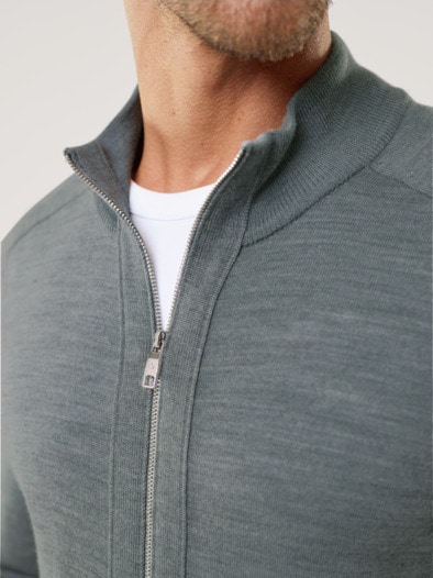 Zip-Strickjacke Merino Extrafein Grau Melange