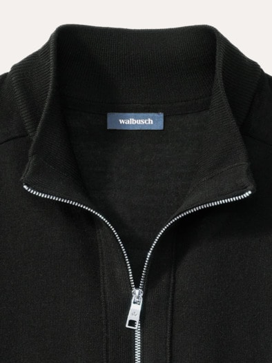 Zip-Strickjacke Merino Extrafein Schwarz