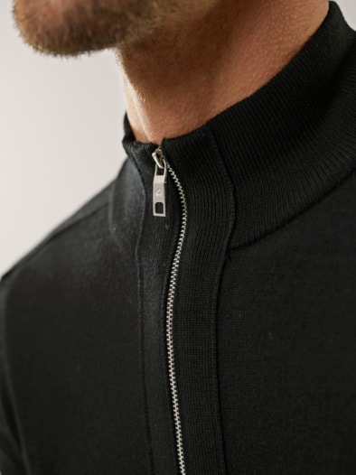 Zip-Strickjacke Merino Extrafein Schwarz