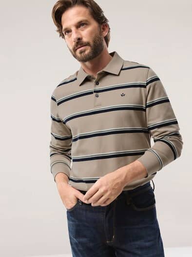 Streifen Polo Sand/Marine