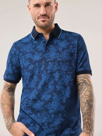 Extraglatt-Polo Bicolor Druck Blau