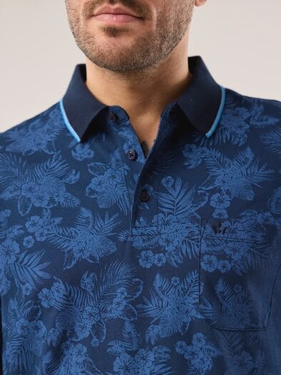 Extraglatt-Polo Bicolor Druck Blau