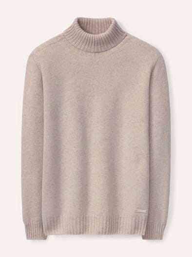 Rollkragenpullover aus Lammwolle Wollweiß