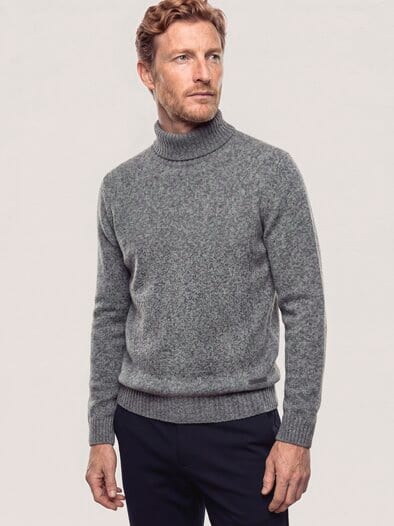 Rollkragenpullover aus Lammwolle Grau Melange