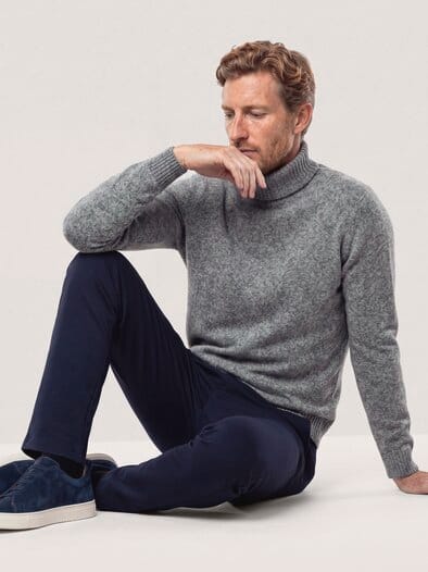 Rollkragenpullover aus Lammwolle Grau Melange