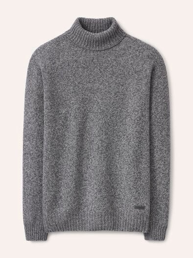Rollkragenpullover aus Lammwolle Grau Melange