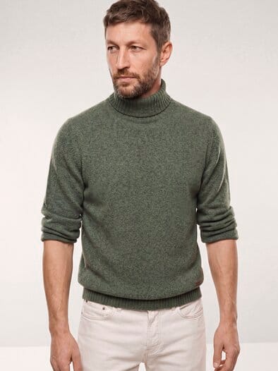 Rollkragenpullover aus Lammwolle Salbei