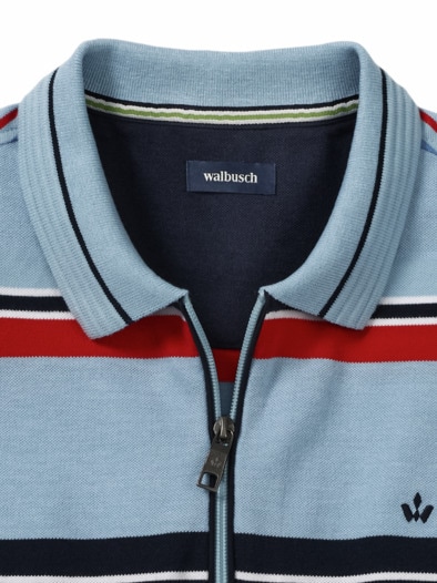 Vollzwirn-Polo Streifen Hellblau