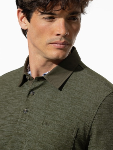 Flammgarn-Polo Bicolor Oliv