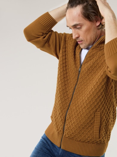 Premium Baumwoll-Strickjacke Messing
