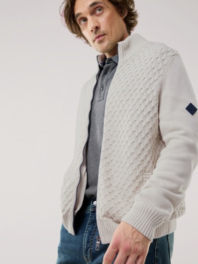 Premium Baumwoll-Strickjacke Wollweiß