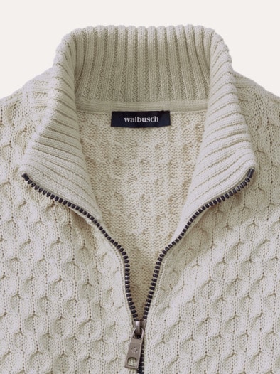 Premium Baumwoll-Strickjacke Wollweiß