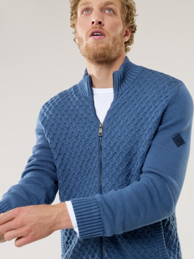 Premium Baumwoll-Strickjacke Lichtblau