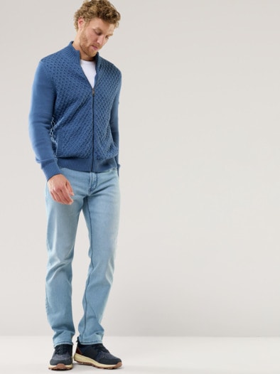Premium Baumwoll-Strickjacke Lichtblau