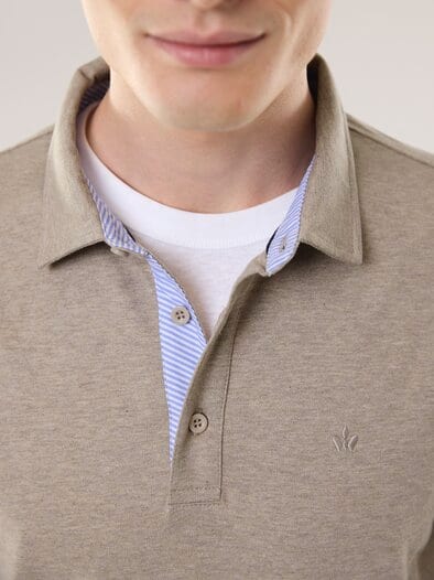 Langarmpolo aus Baumwollmix Sand