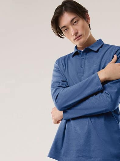 Langarmpolo aus Baumwollmix Blau