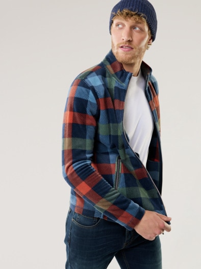 Huskyfleece Jacke Karo Marine