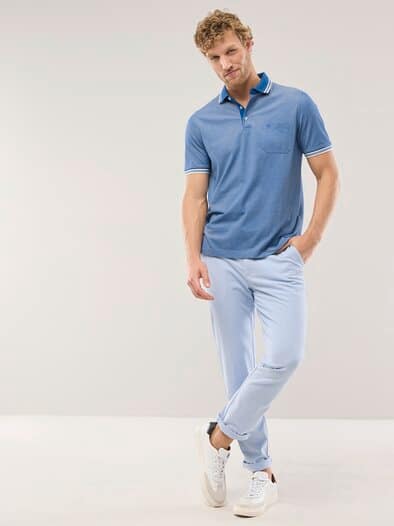 Extraglatt-Polo Bicolor Lichtblau