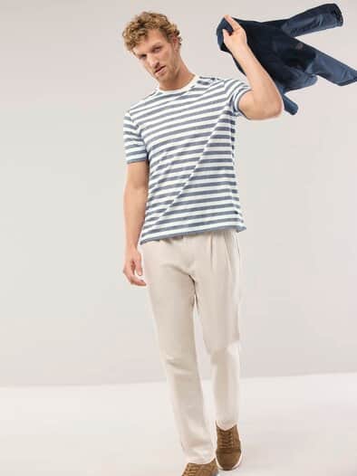 Leinen Streifenshirt Marine/Weiß