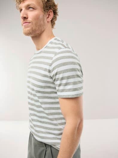 Leinen Streifenshirt Khaki/Weiß