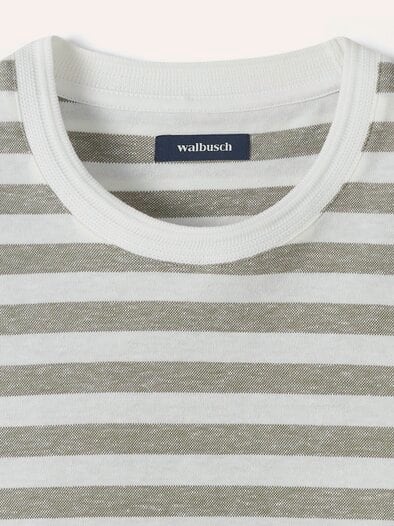 Leinen Streifenshirt Khaki/Weiß