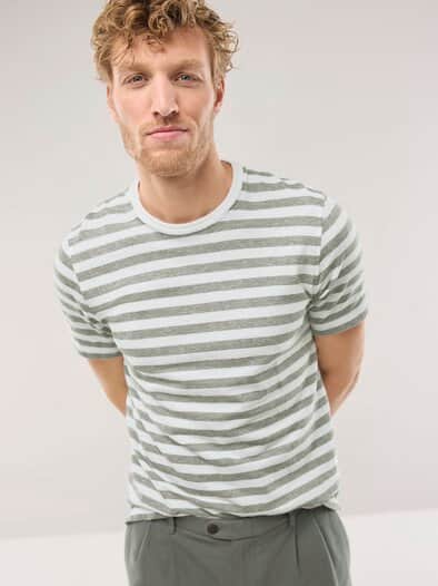 Leinen Streifenshirt Khaki/Weiß