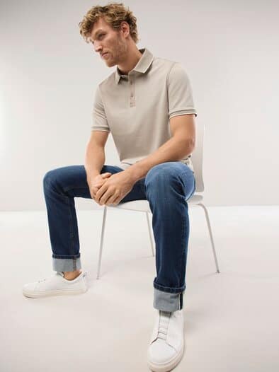 Interlock Polo Streifen Sand