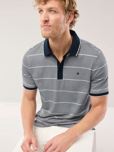 Interlock Polo Streifen Marine