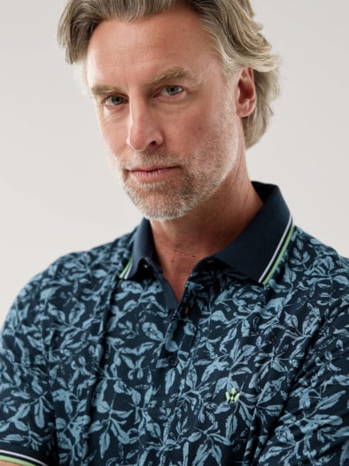 Comfort Stretch Polo Druck Marine