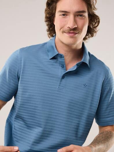 Strukturiertes Polo mit Kurzarm Rauchblau
