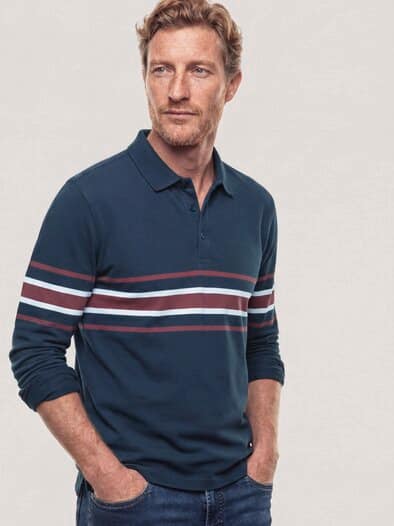 Wärmendes Polo aus Baumwollmix Blau gestreift