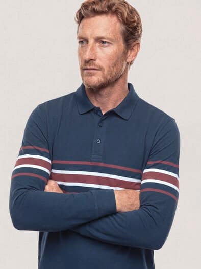 Wärmendes Polo aus Baumwollmix Blau gestreift