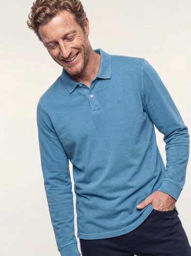 Langarmpolo aus weicher Baumwolle Rauchblau