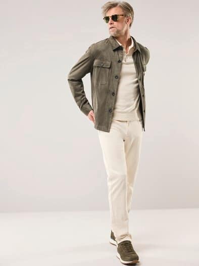 Hemdjacke aus Microvelours Khaki